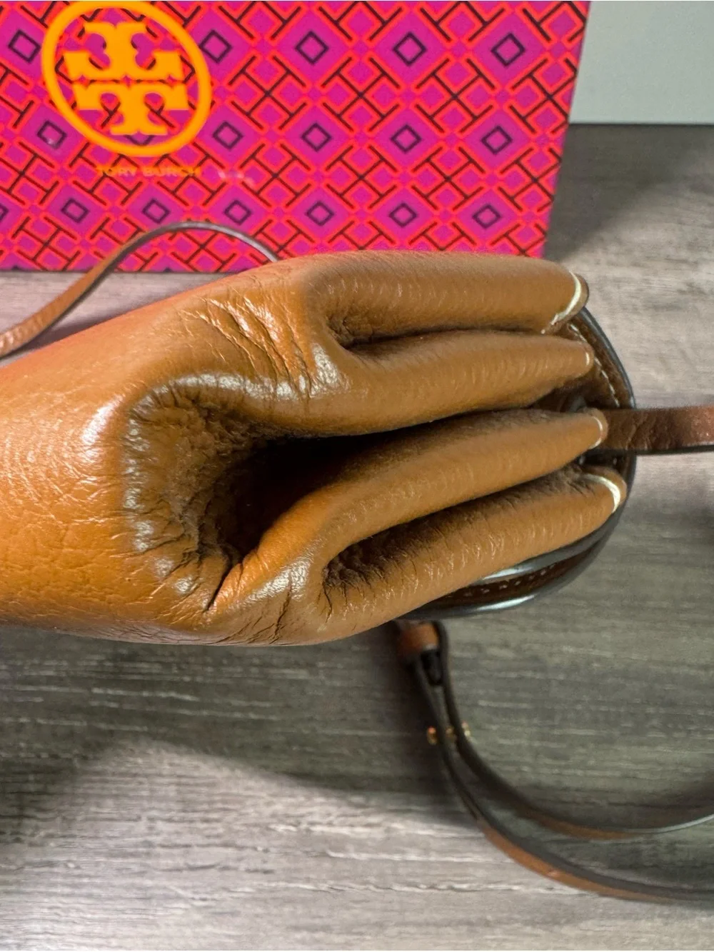 Tory Burch Miller Flap Chestnut Brown Leather Clutch Crossbody Gold Logo $300